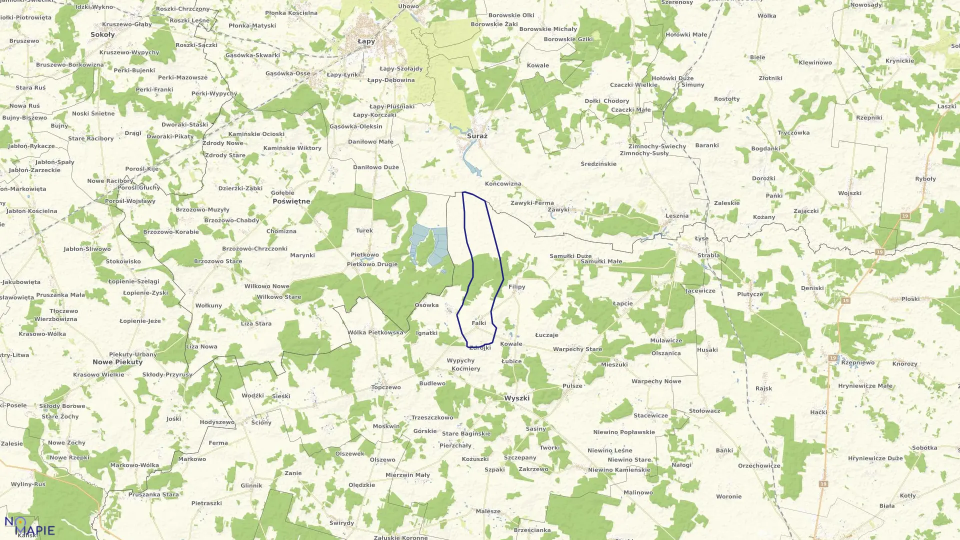 Mapa obrębu FALKI w gminie Wyszki