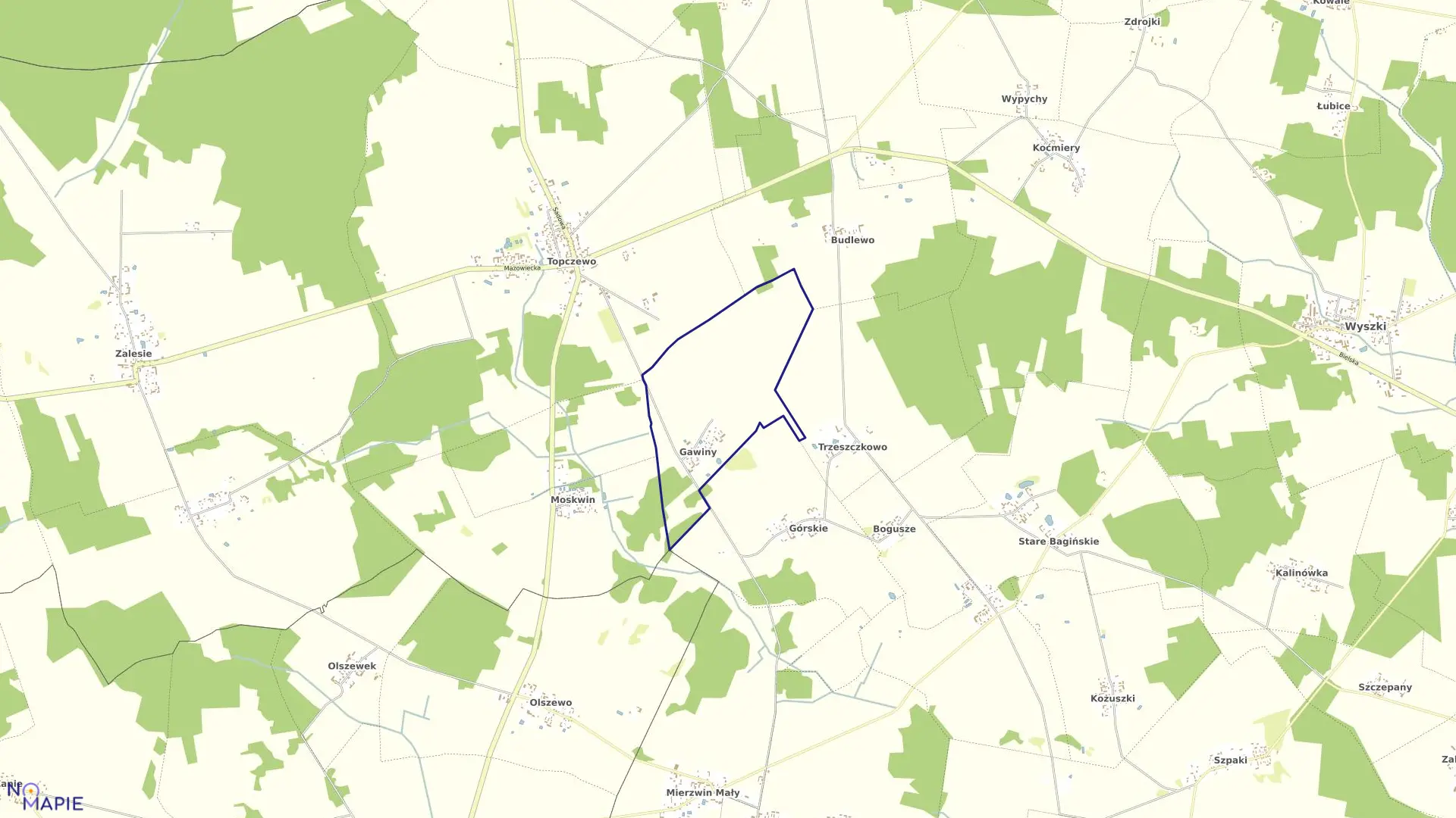Mapa obrębu GAWINY w gminie Wyszki