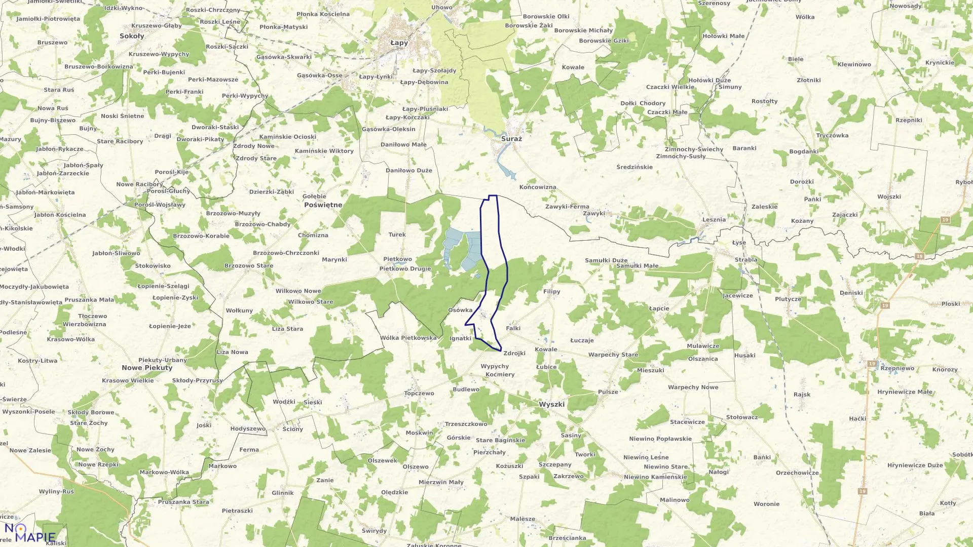 Mapa obrębu GODZIEBY w gminie Wyszki