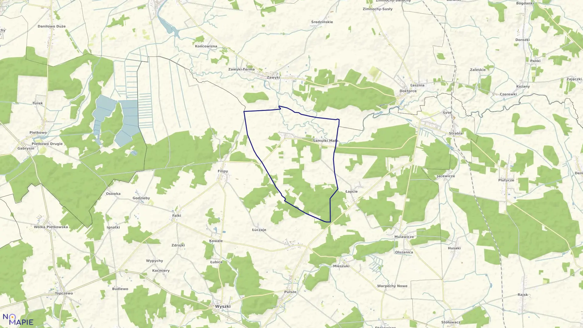 Mapa obrębu SAMUŁKI DUŻE I MAŁE w gminie Wyszki